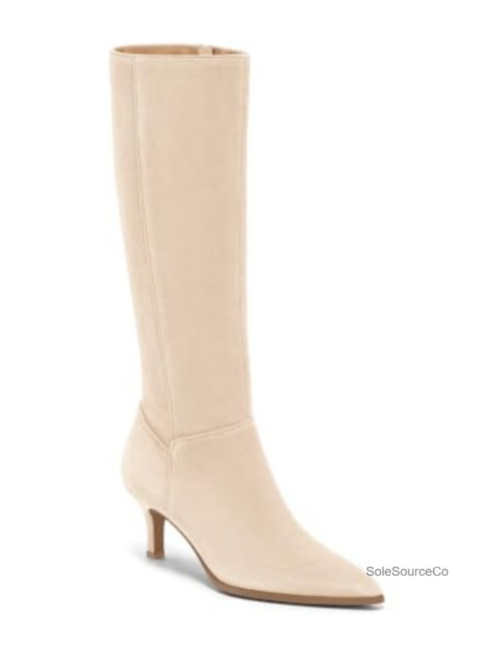 Womens Knee High Boots Pointed Toe Kitten Heel Faux Suede Side Zipper